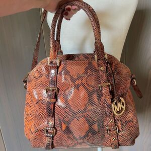 MICHAEL KORS Leather Snakeskin Python Embossed Satchel Shoulder Bag